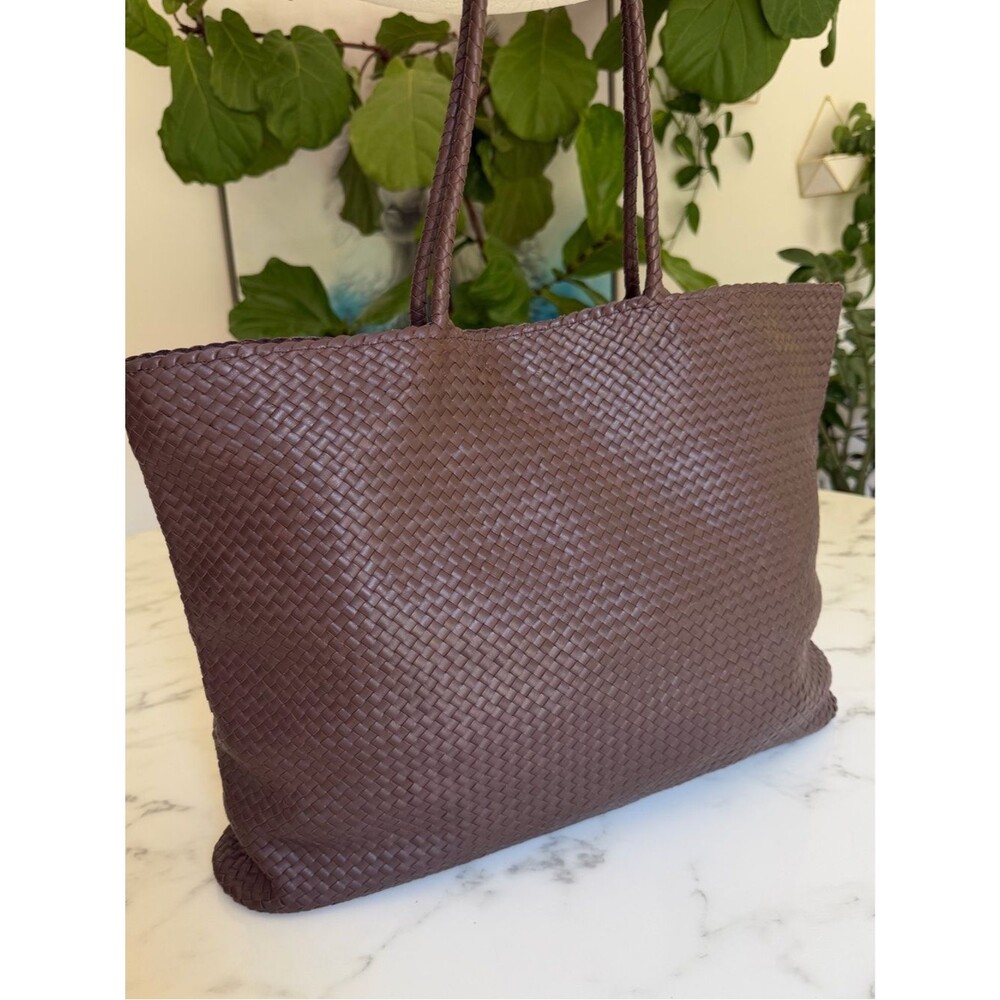 Quince Italian Leather Handwoven Tote Dark Brown XL Slim Shoulder Bag - Picture 7 of 15